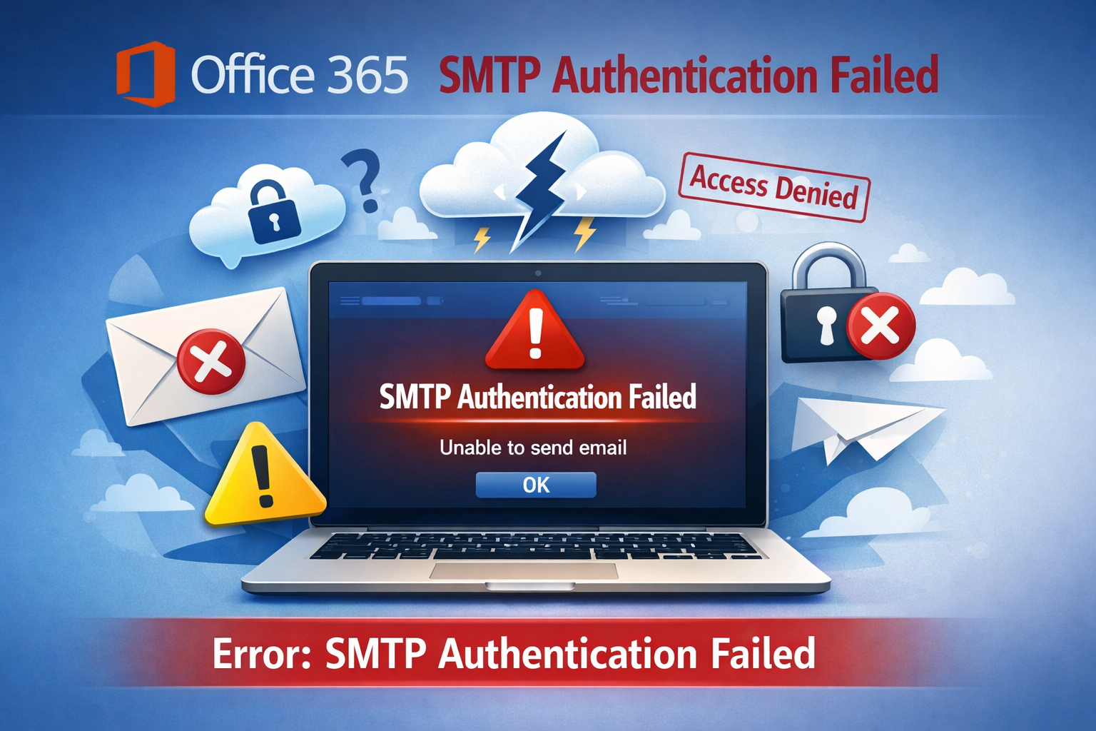 office 365 smtp authentication failed.