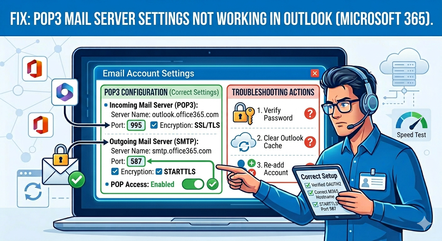 pop3 mail server settings not working
